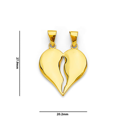 Yellow Gold Separated Heart Pendant With Measurement