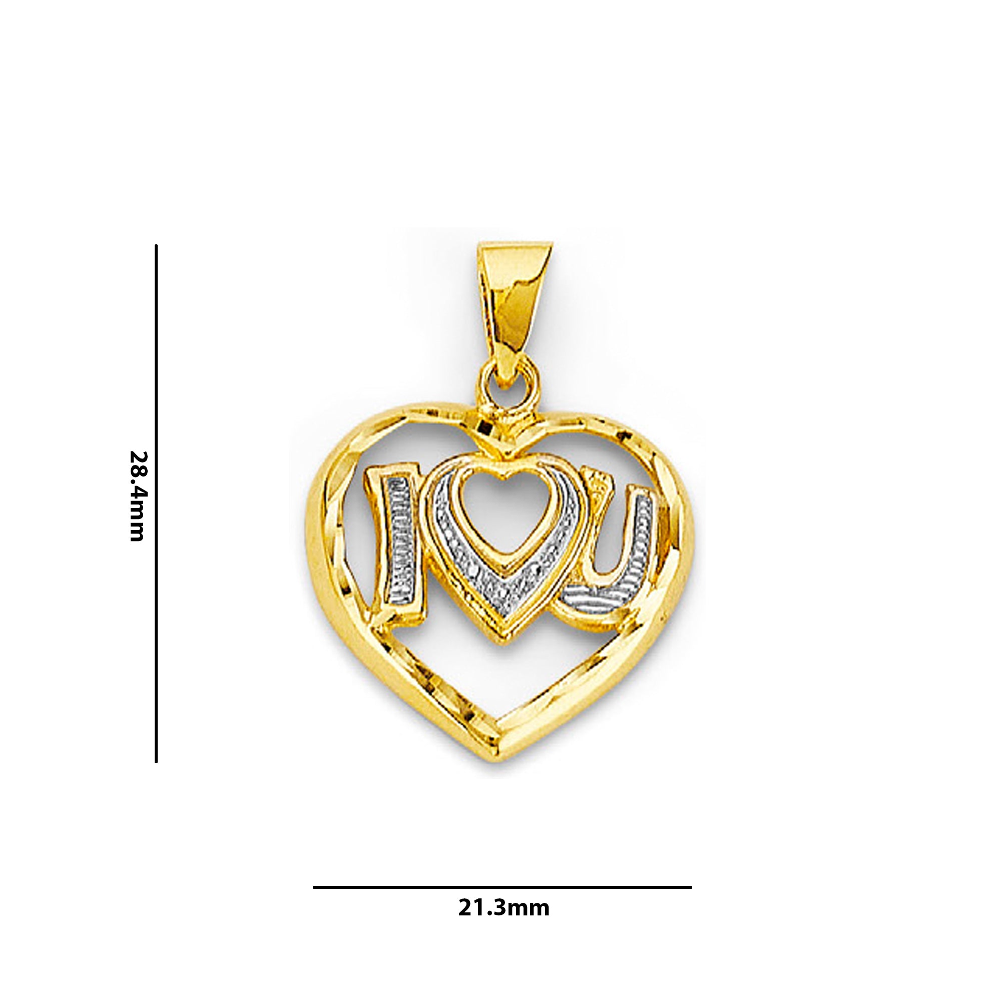 Yellow Gold Open Heart CZ I Love You Aesthetic Pendant  with Measurement