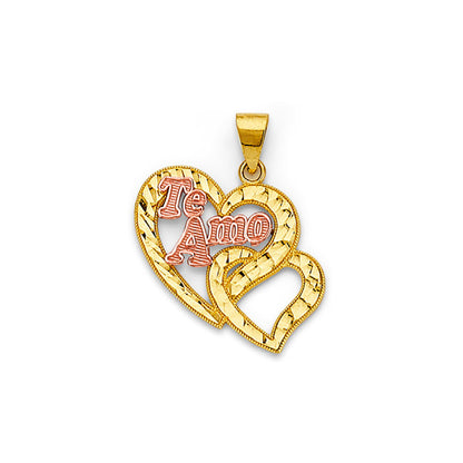 Two Tone Gold Double Open Heart Te Amo Nugget Pendant 