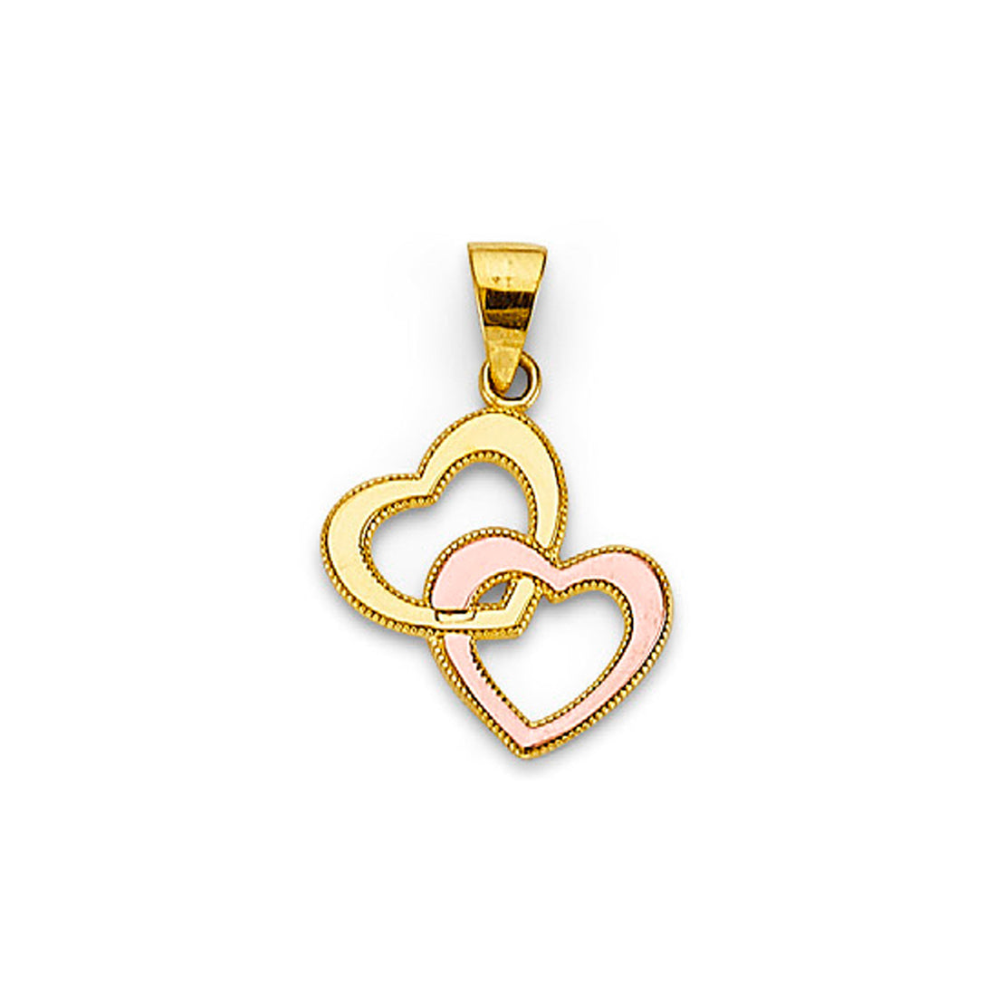 Two Tone Gold Dangling Hearts Pendant