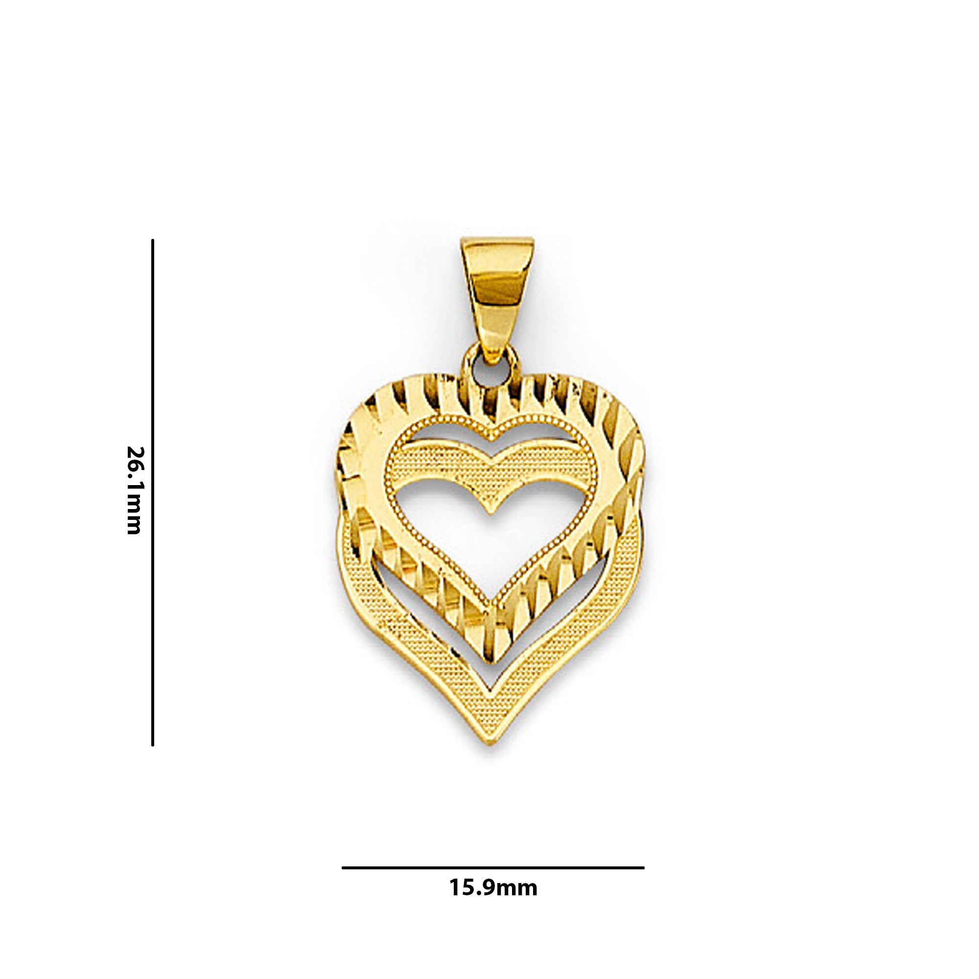 Yellow Gold Double Stacked Textured Pendant  with Measurement