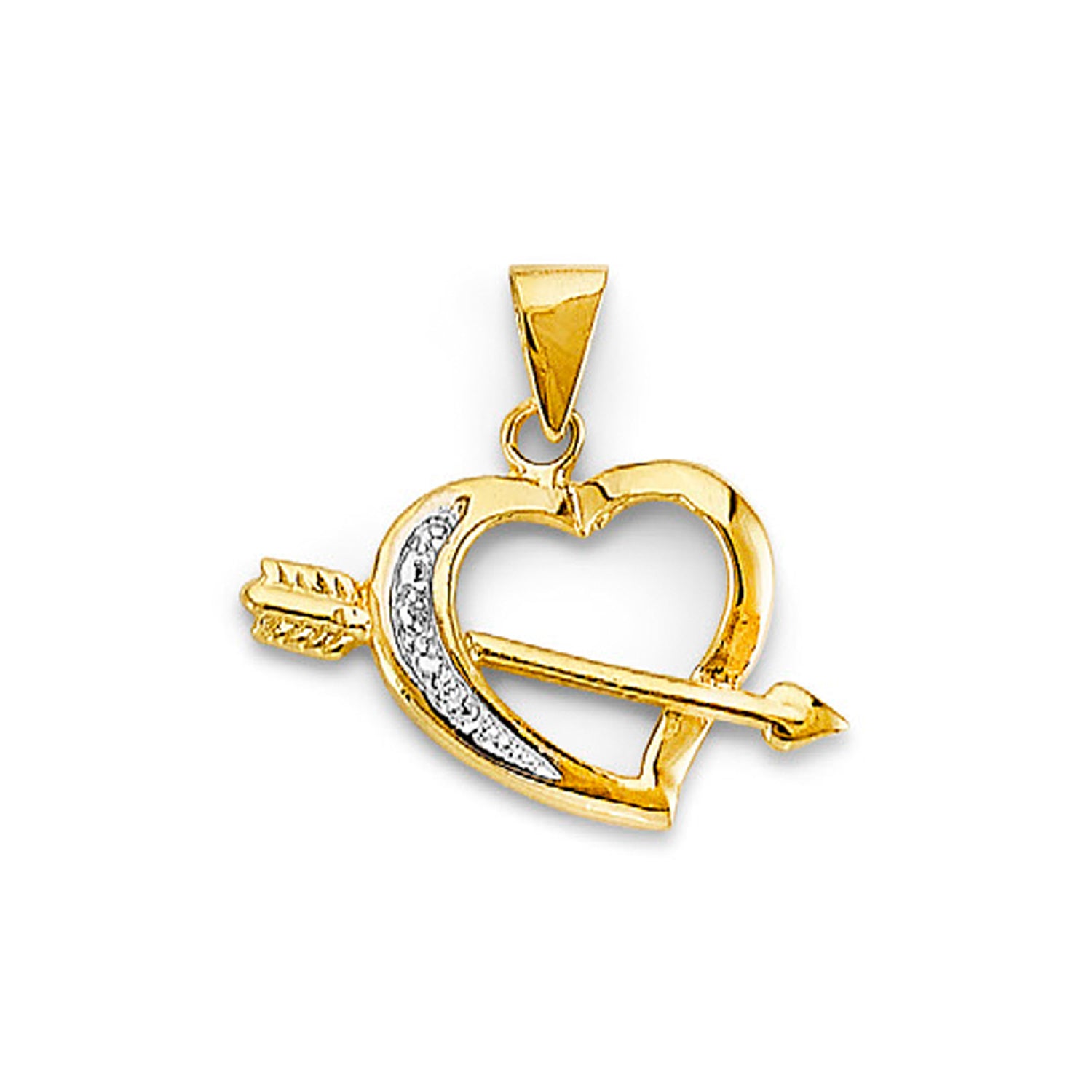 Two Tone Gold CZ Arrow Heart Hollow Pendant 