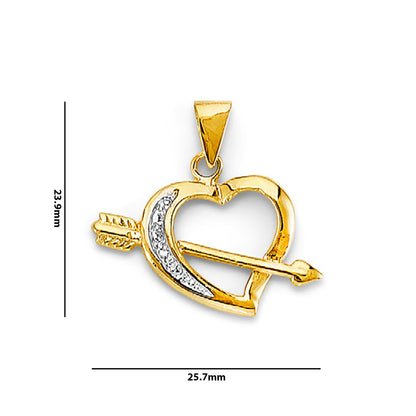 Two Tone Gold CZ Arrow Heart Hollow Pendant  with Measurement