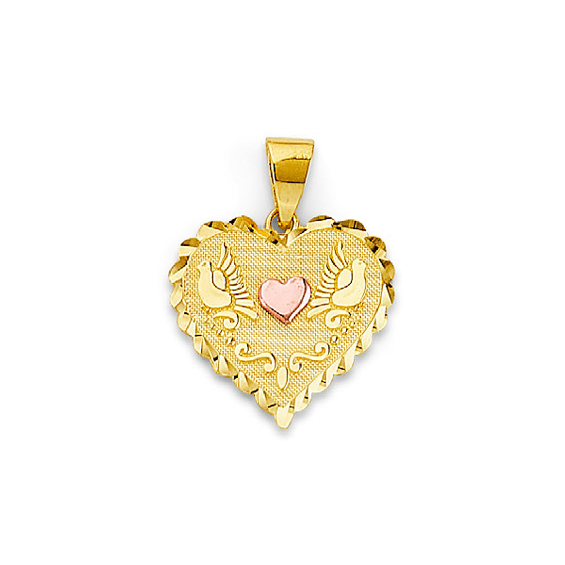 Two Tone Gold Dove Heart Textured Pendant