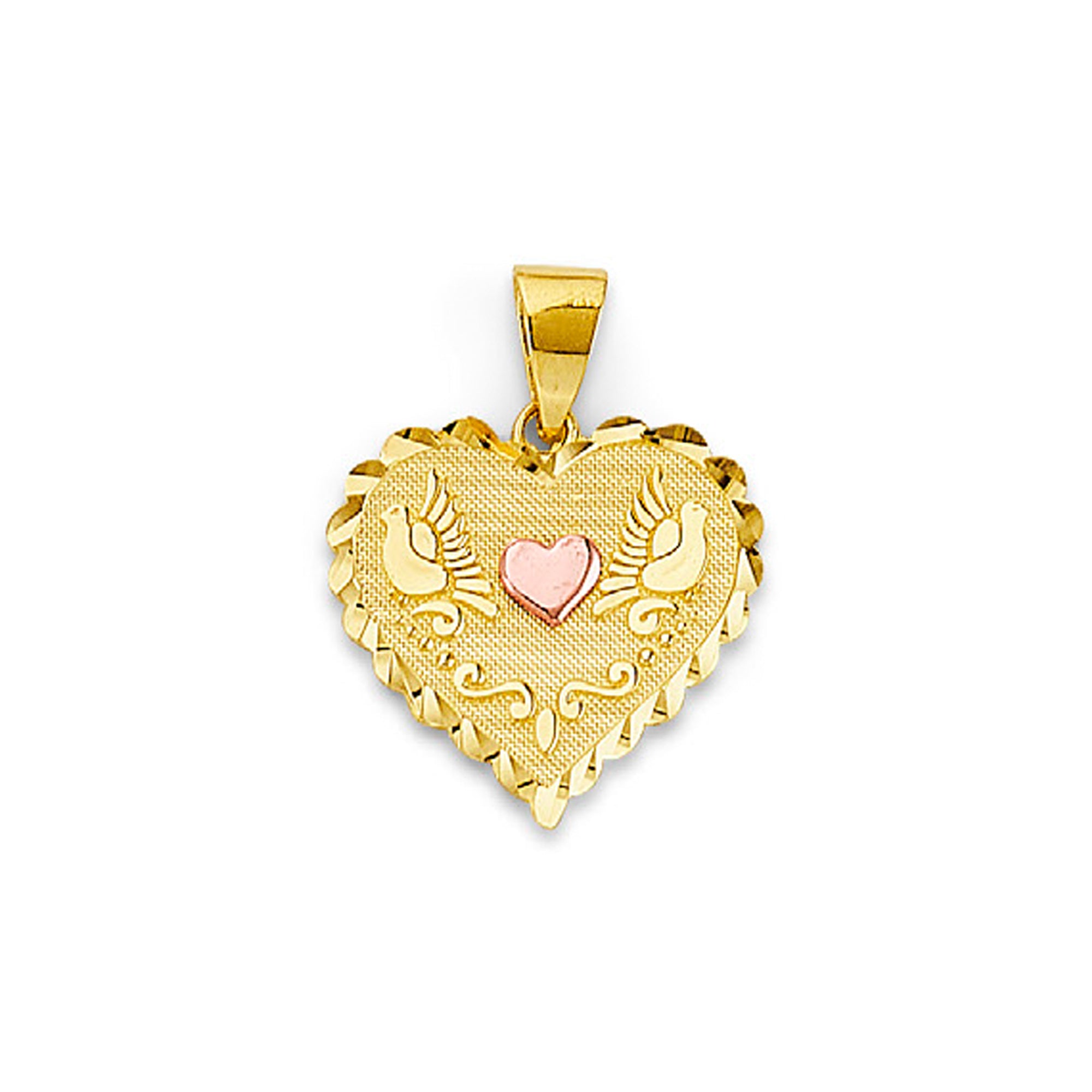 Two Tone Gold Dove Heart Textured Pendant