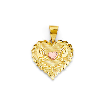 Two Tone Gold Dove Heart Textured Pendant