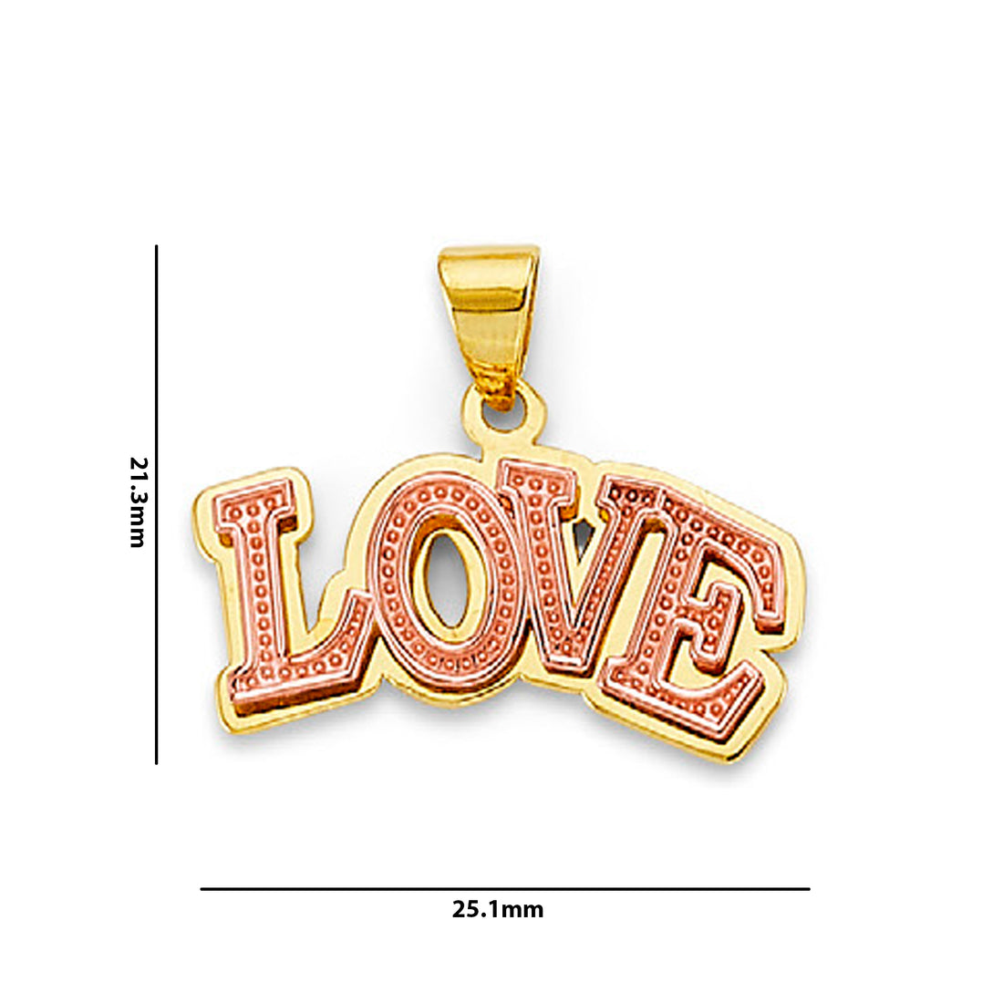 Two Tone Gold Bold Love Pendant with Measurement