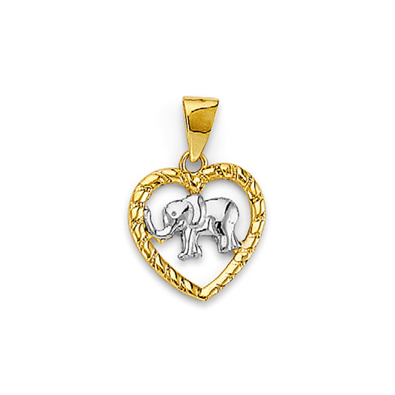 Two Tone Gold Rope Textured Open Heart Elephant Charm Pendant