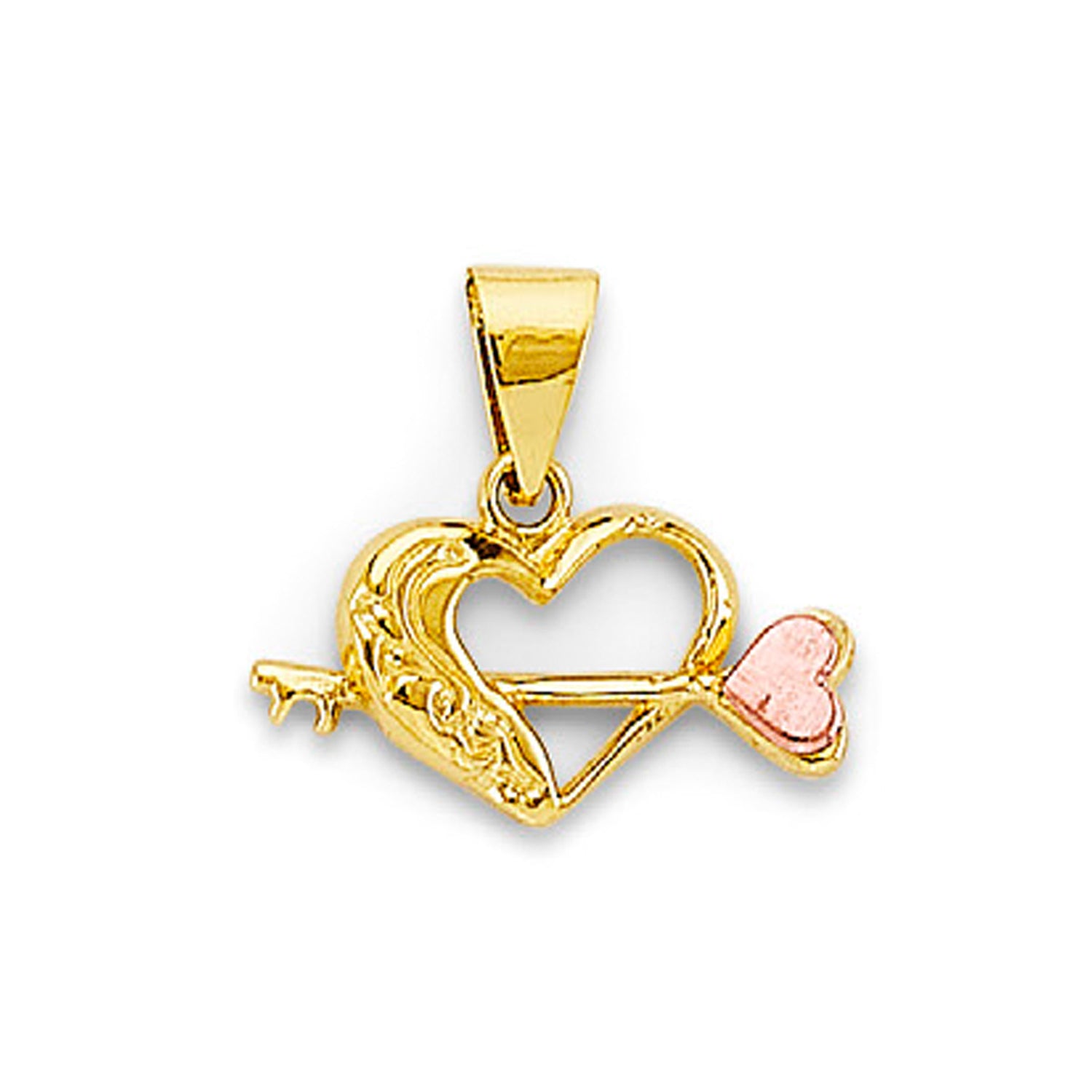 Two Tone Gold Arrow Aesthetic Open Heart Pendant