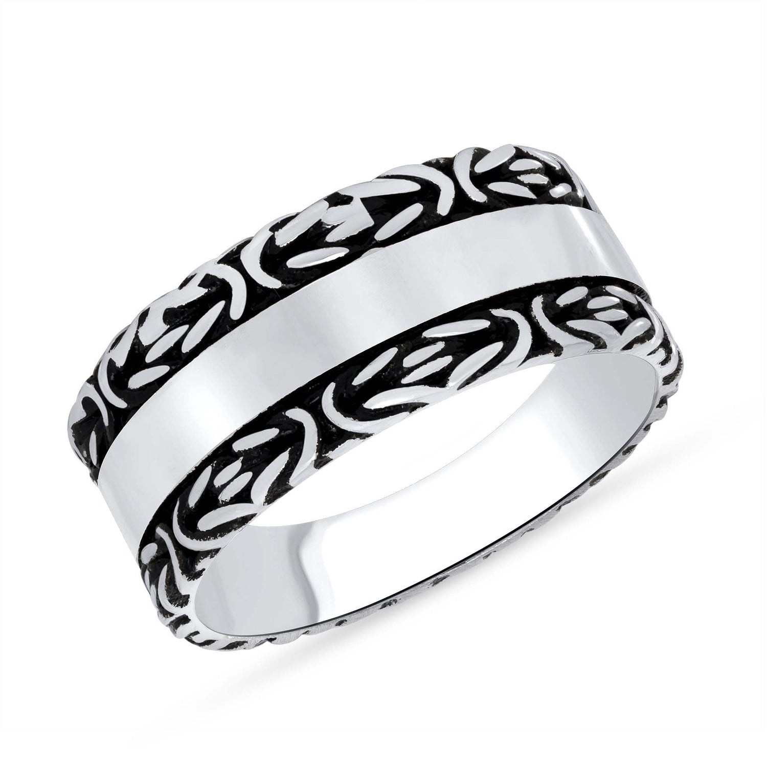 Oxidized 925 Sterling Silver Plain Band &amp; Whicker Spiral Men&