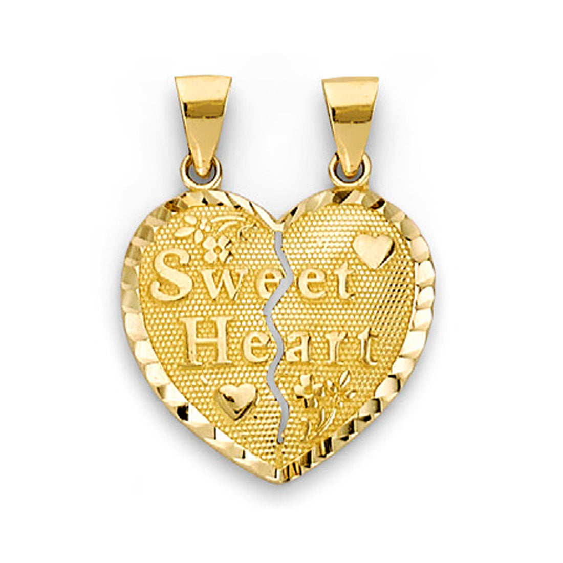 Yellow Gold Sweet Heart Design Heart Shape Break Apart Pendant 