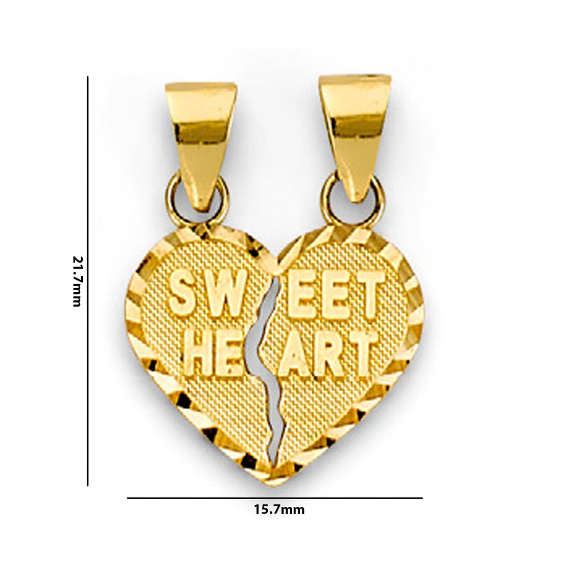 Yellow Gold Sweet Heart Heart Shape Break Apart Pendant with Measurement