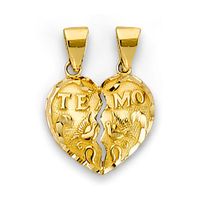 Yellow Gold Birds and Te Amo Heart Shape Break Apart Pendant 