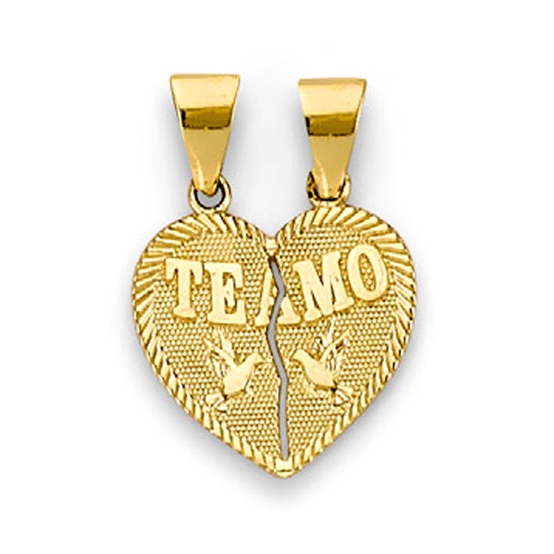 Yellow Gold Te Amo Two Birds Heart Shape Break Apart Pendant