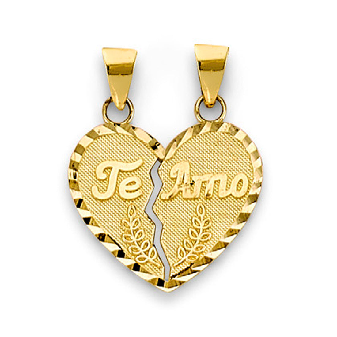 Yellow Gold Te Amo Leaves Heart Shape Break Apart Pendant