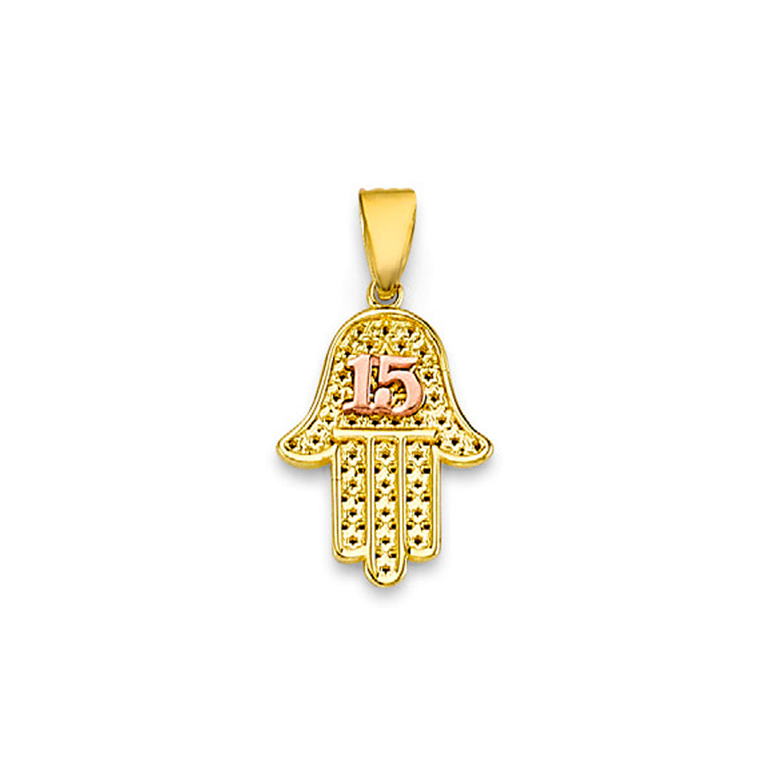 Two Tone Gold Hamsa Palm 15th Birthday Pendant 