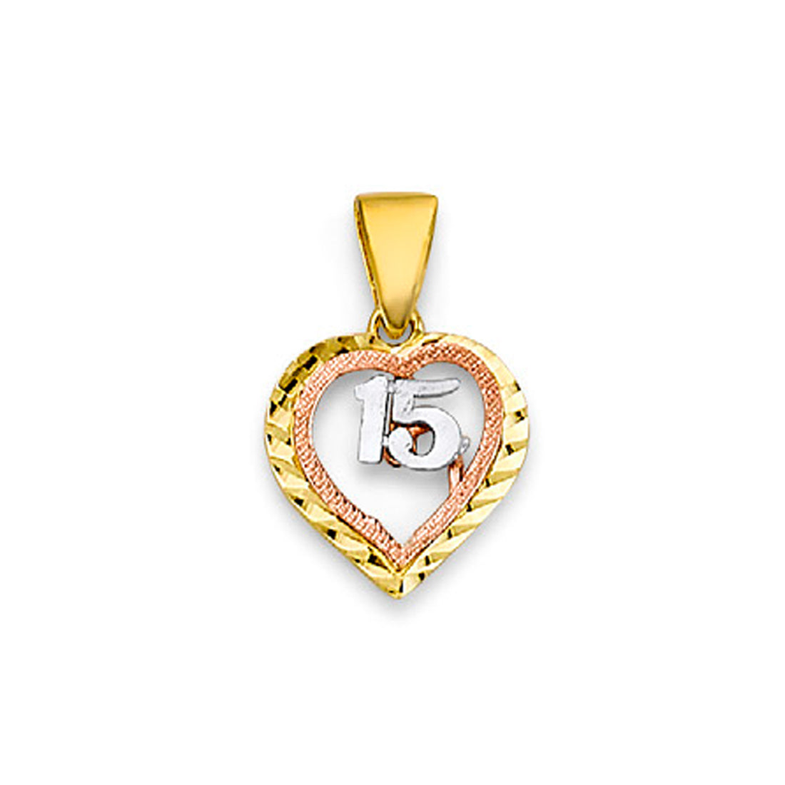 Tri Tone Gold 15th Birthday Open Heart Shape Pendant