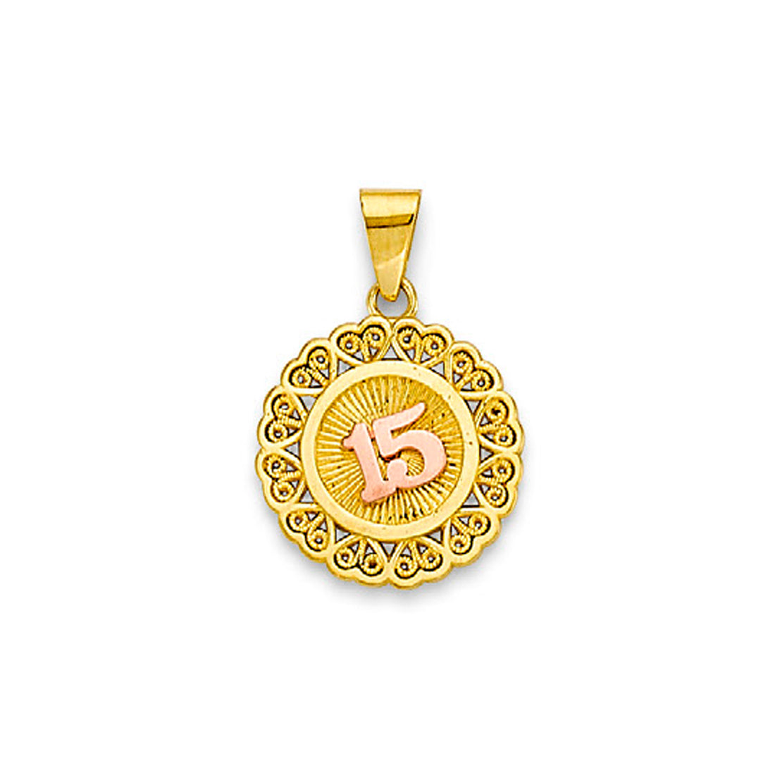 Two Tone Gold Heart Halo Circle 15th Birthday Pendant