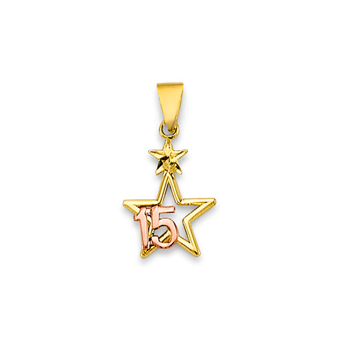 Two Tone Gold 15th Birthday Open Star Pendant 