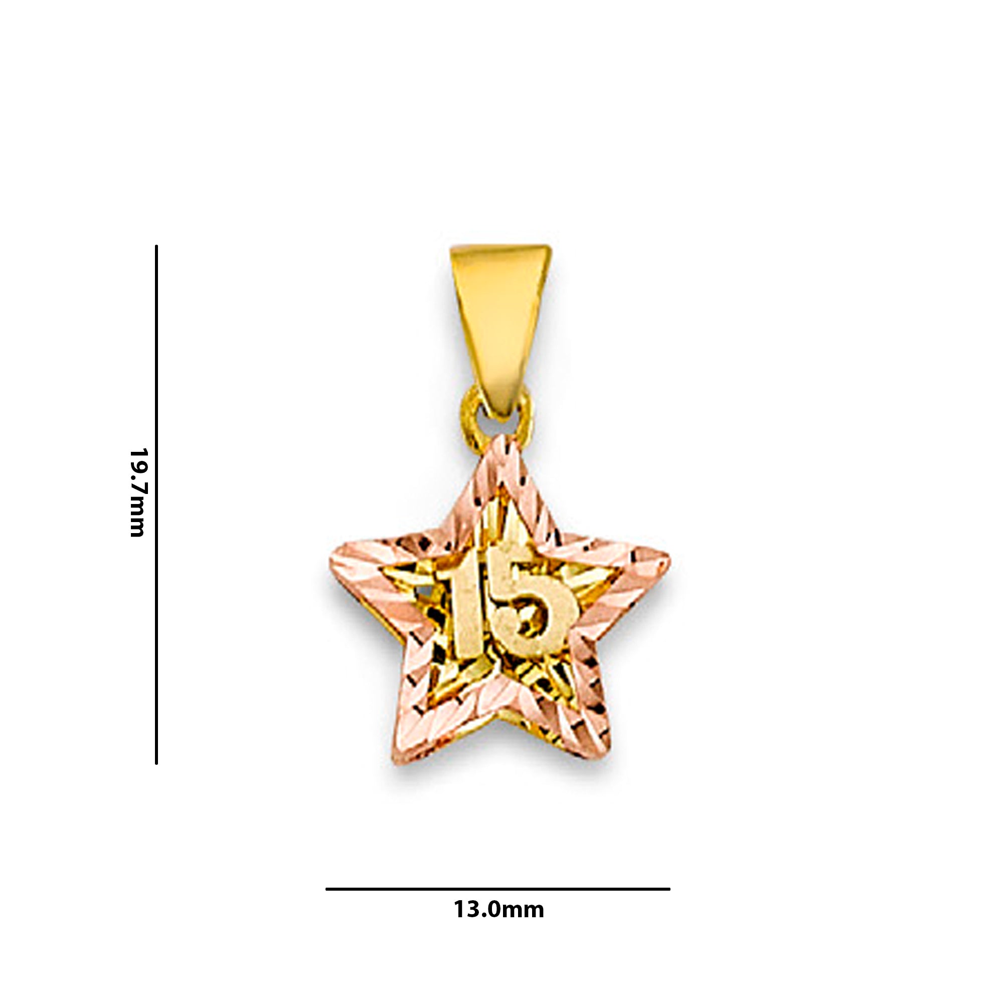Two Tone Gold Sweet 15 Star Shape Pendant  with Measurement