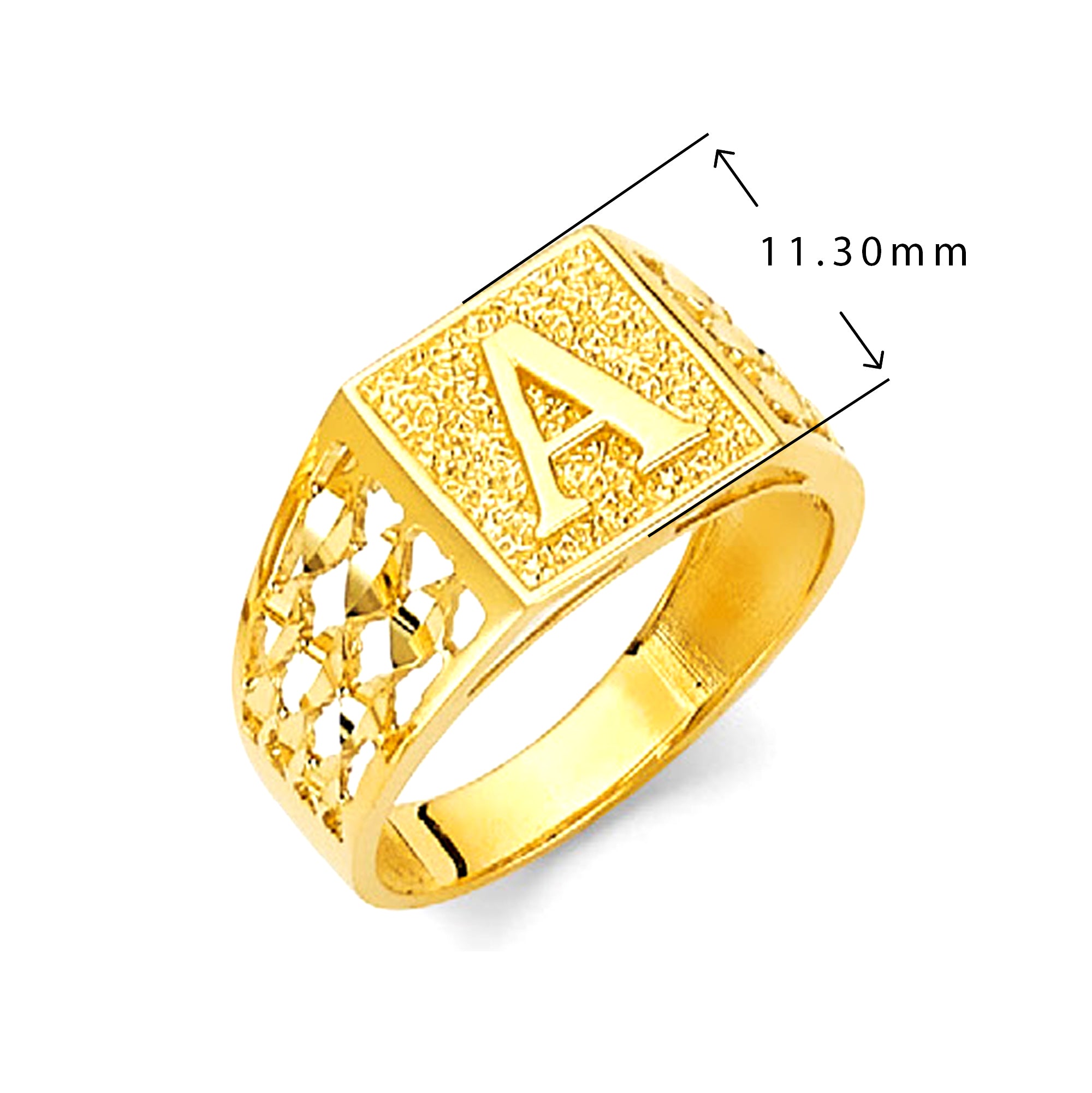 Yellow Gold Diamond Cut Sides Initial Textured Signet Ring