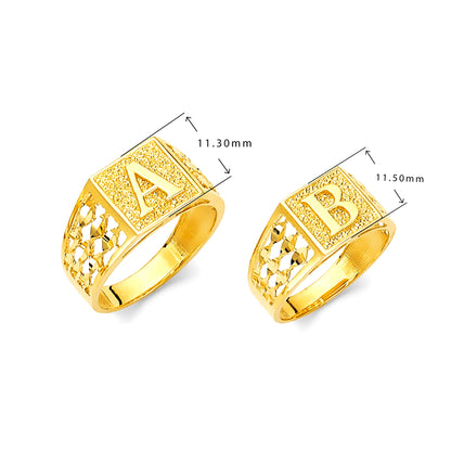 Yellow Gold Diamond Cut Sides Initial Textured Signet Ring