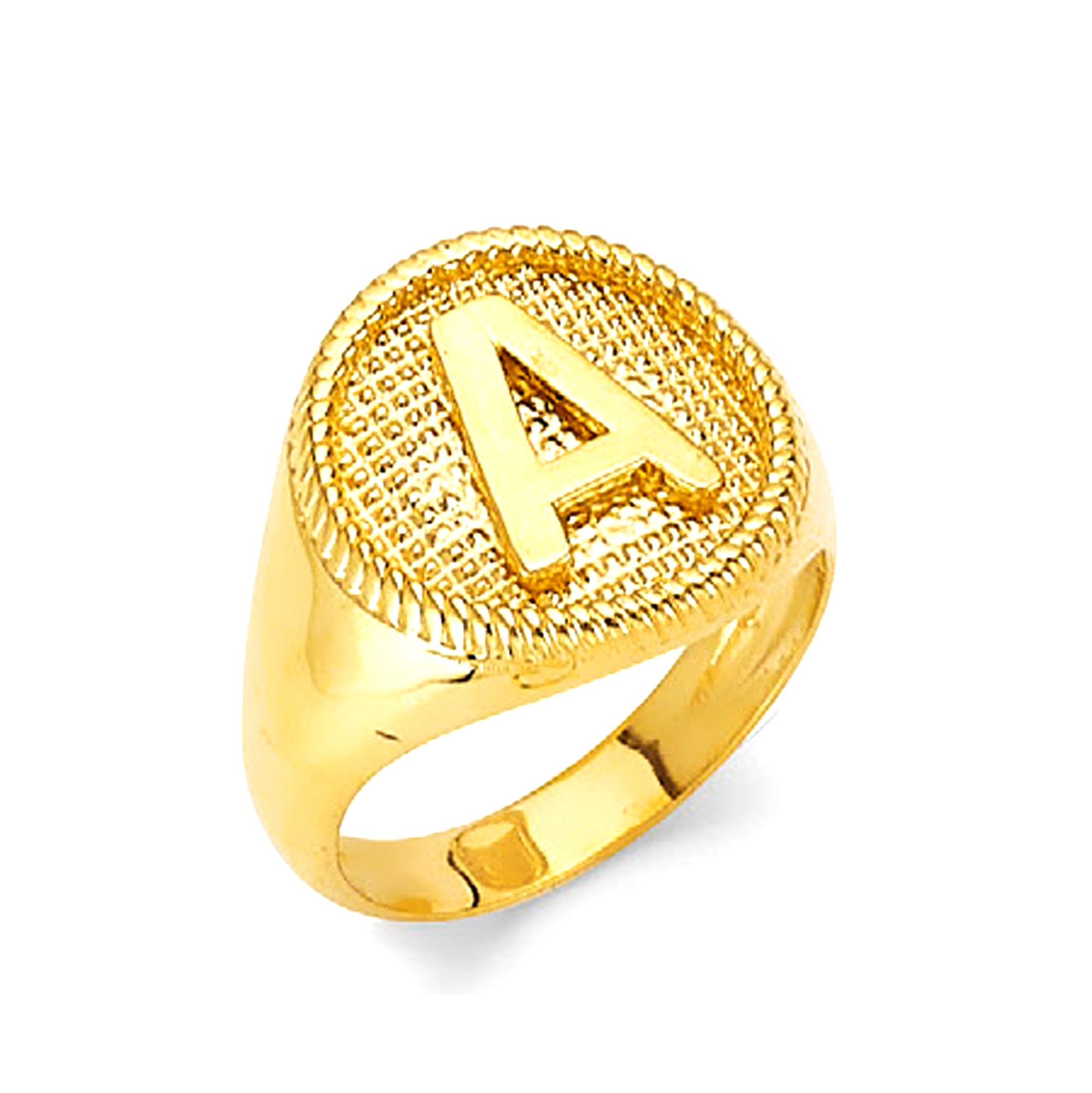 Yellow Gold Rope Bordered Initial Milgrain Signet Ring