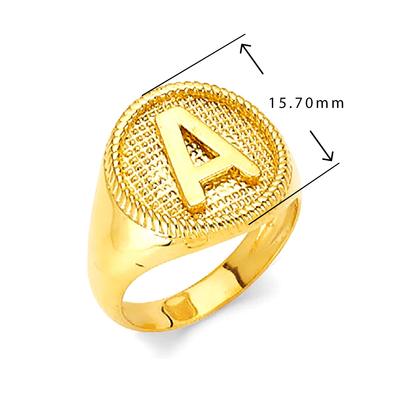 Yellow Gold Rope Bordered Initial Milgrain Signet Ring