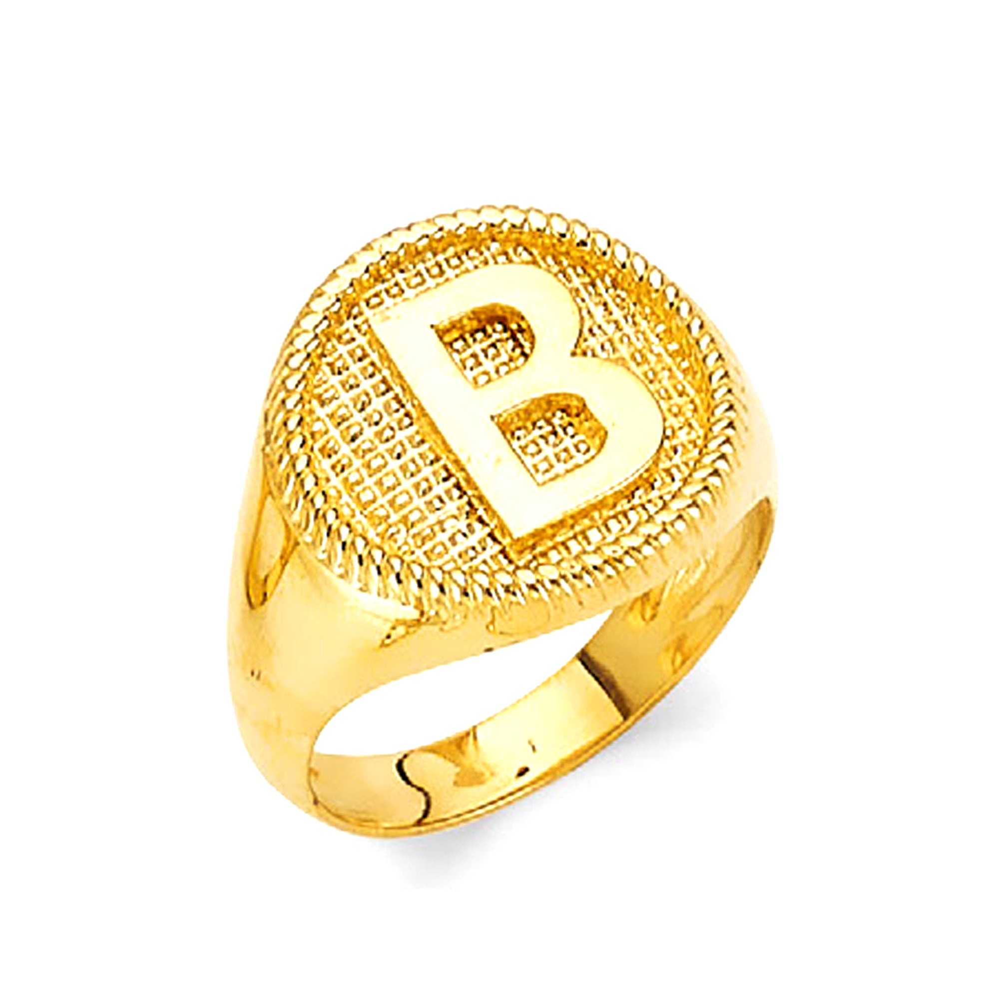 Yellow Gold Rope Bordered Initial Milgrain Signet Ring