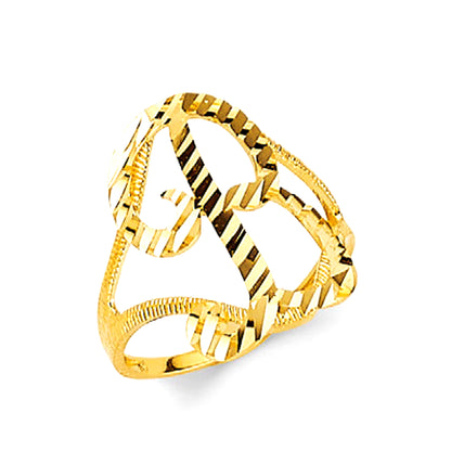 Yellow Gold Diamond Cut Cursive Initial Split Band Ring