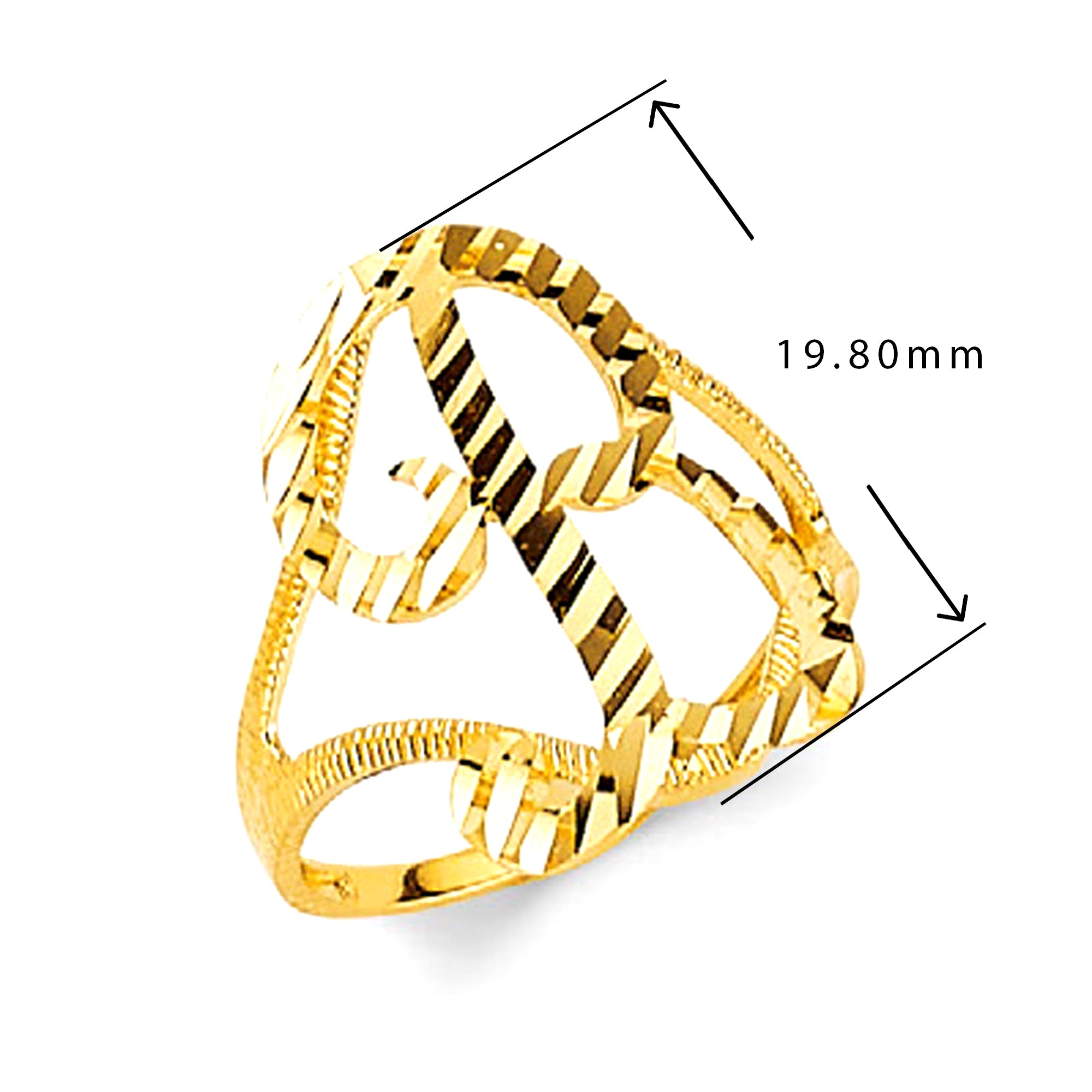 Yellow Gold Diamond Cut Cursive Initial Split Band Ring