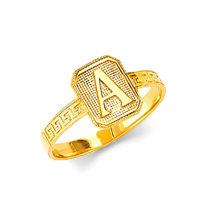 Yellow Gold Initial Milgrain Textured with Geometric Band Design Ring