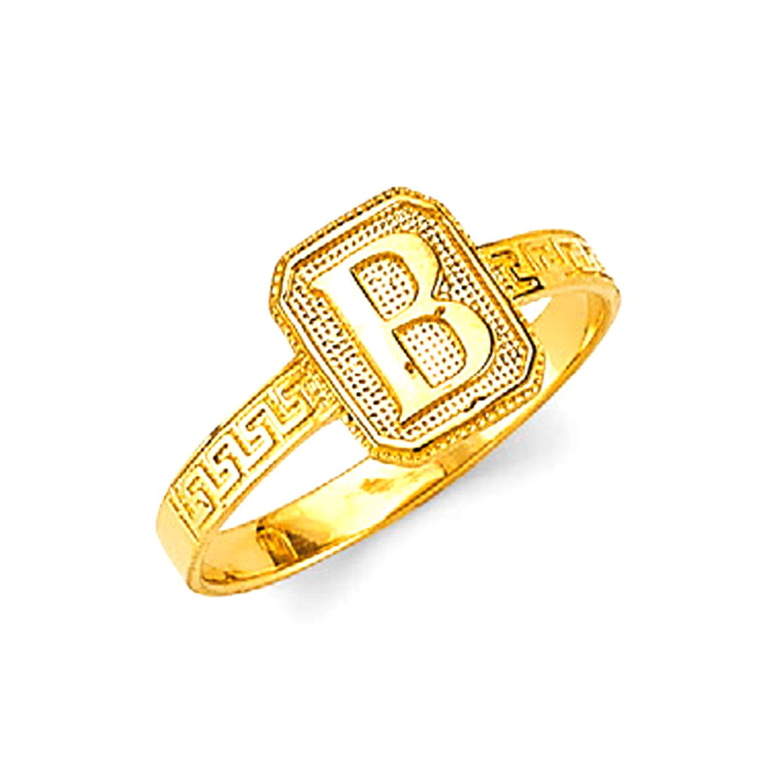 Yellow Gold Initial Milgrain Textured with Geometric Band Design Ring