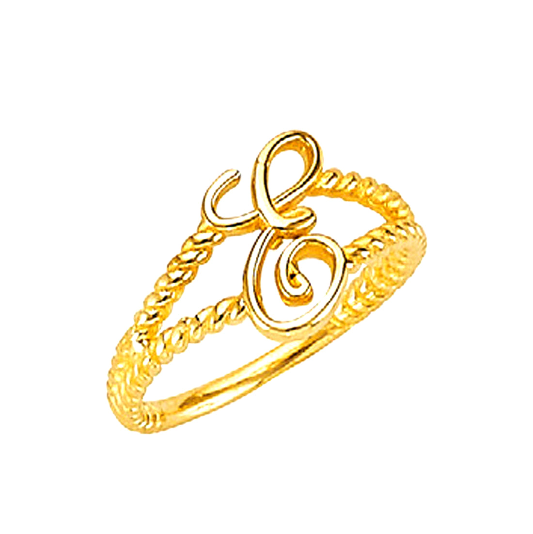 Yellow Gold Cursive Initial Rope Split Band Ring