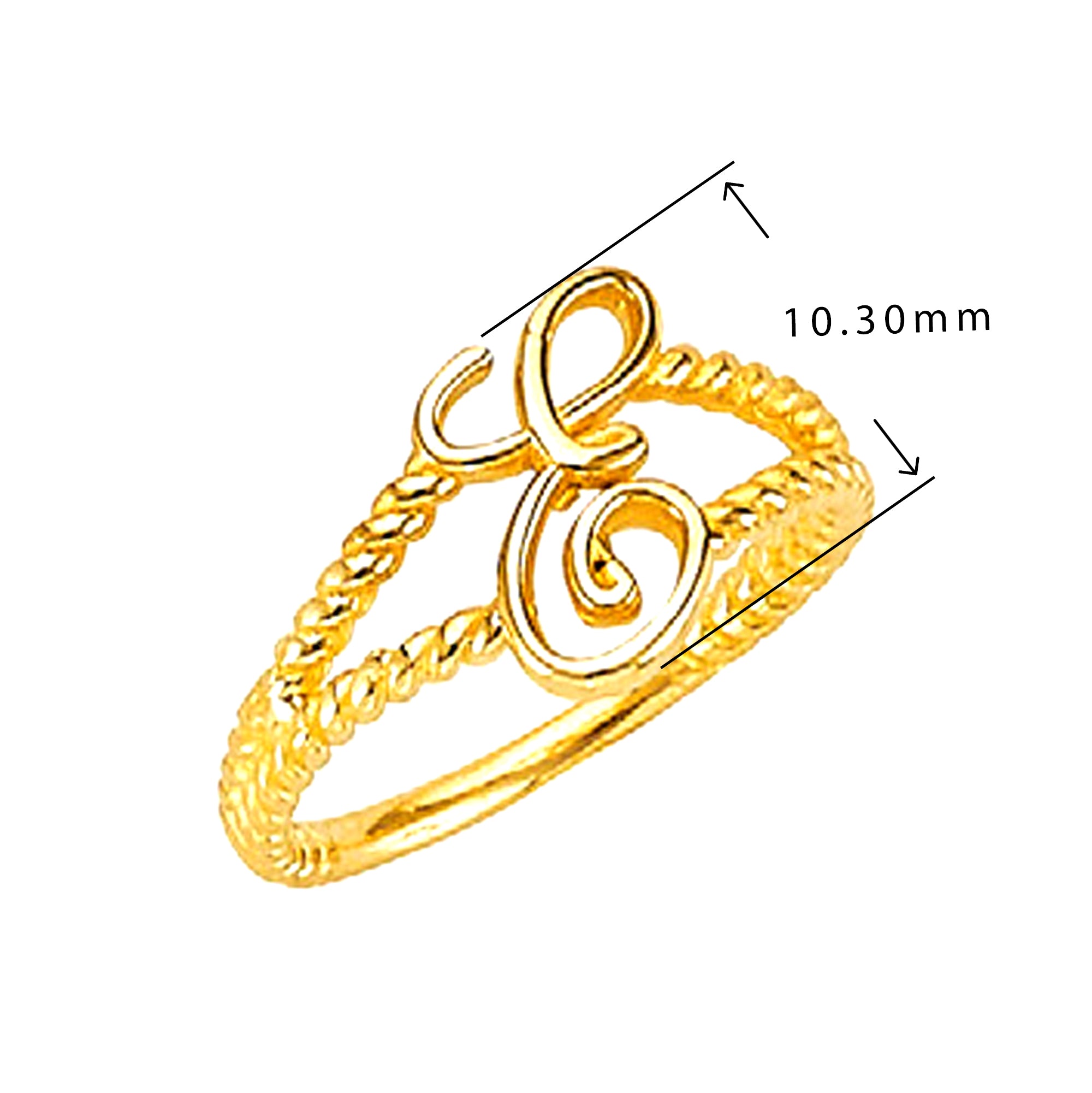 Yellow Gold Cursive Initial Rope Split Band Ring