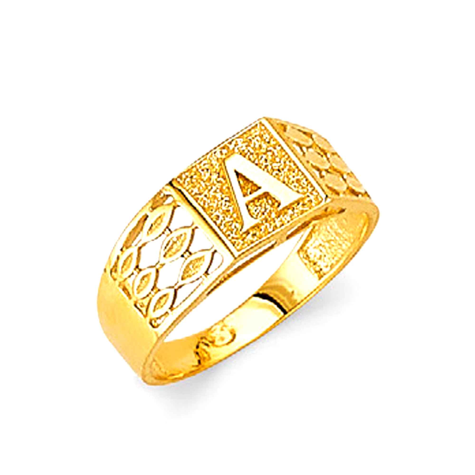 Yellow Gold Cutout Ellipse Sides Initial Textured Ring