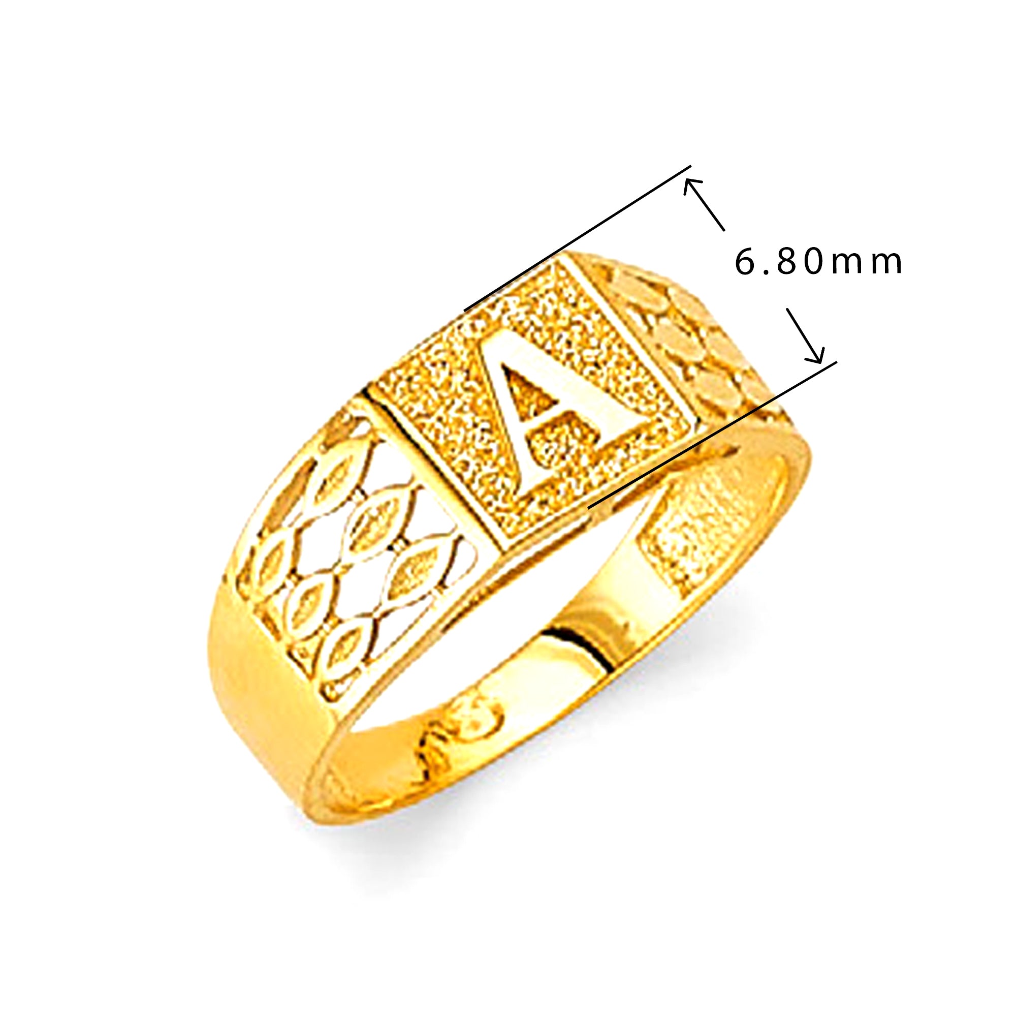 Yellow Gold Cutout Ellipse Sides Initial Textured Ring