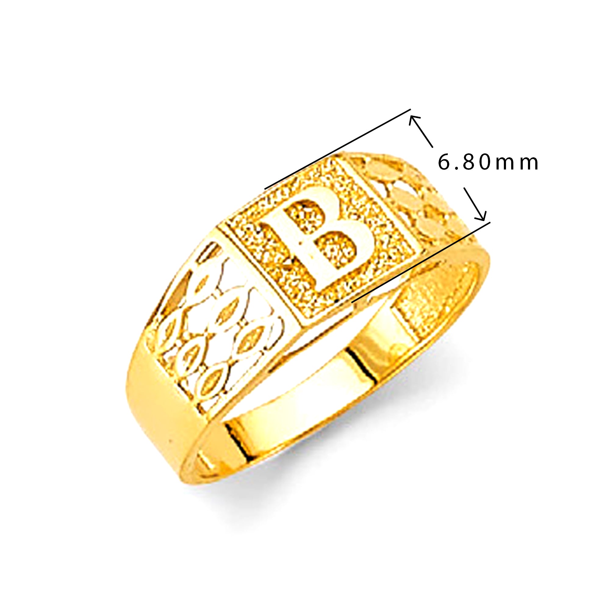 Yellow Gold Cutout Ellipse Sides Initial Textured Ring