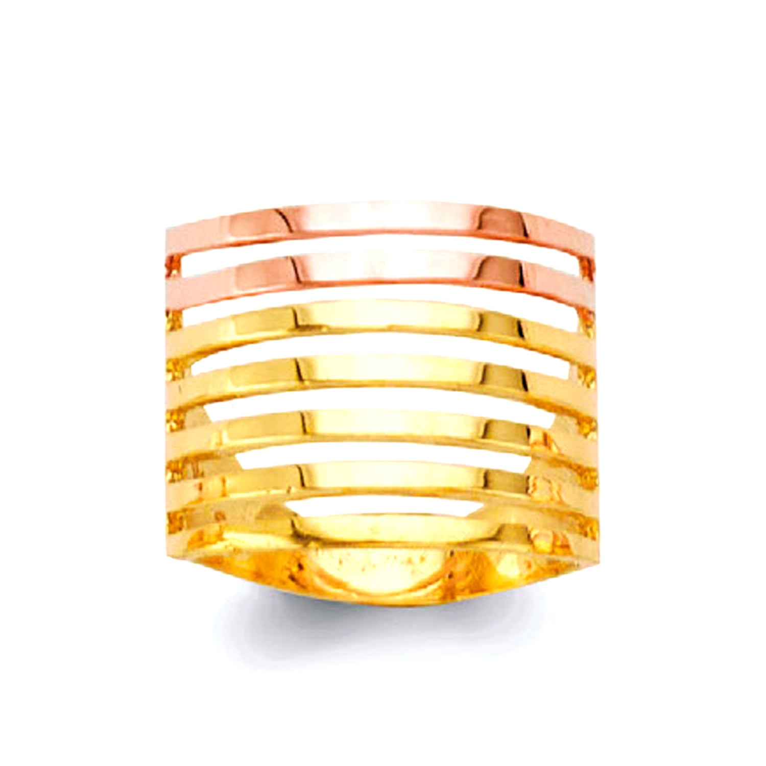 Fancy Two Tone Multilayered Ring in Solid Gold