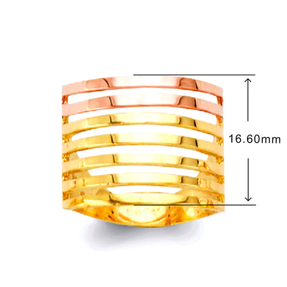 Fancy Two Tone Multilayered Ring in Solid Gold with Measurement