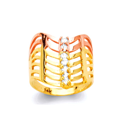 CZ Two Tone 7 Row Ring in Solid Gold 