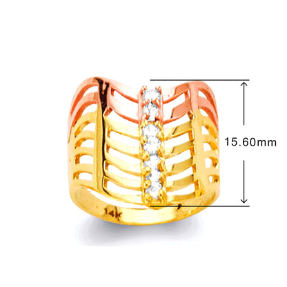 CZ Two Tone 7 Row Ring in Solid Gold with Measurement
