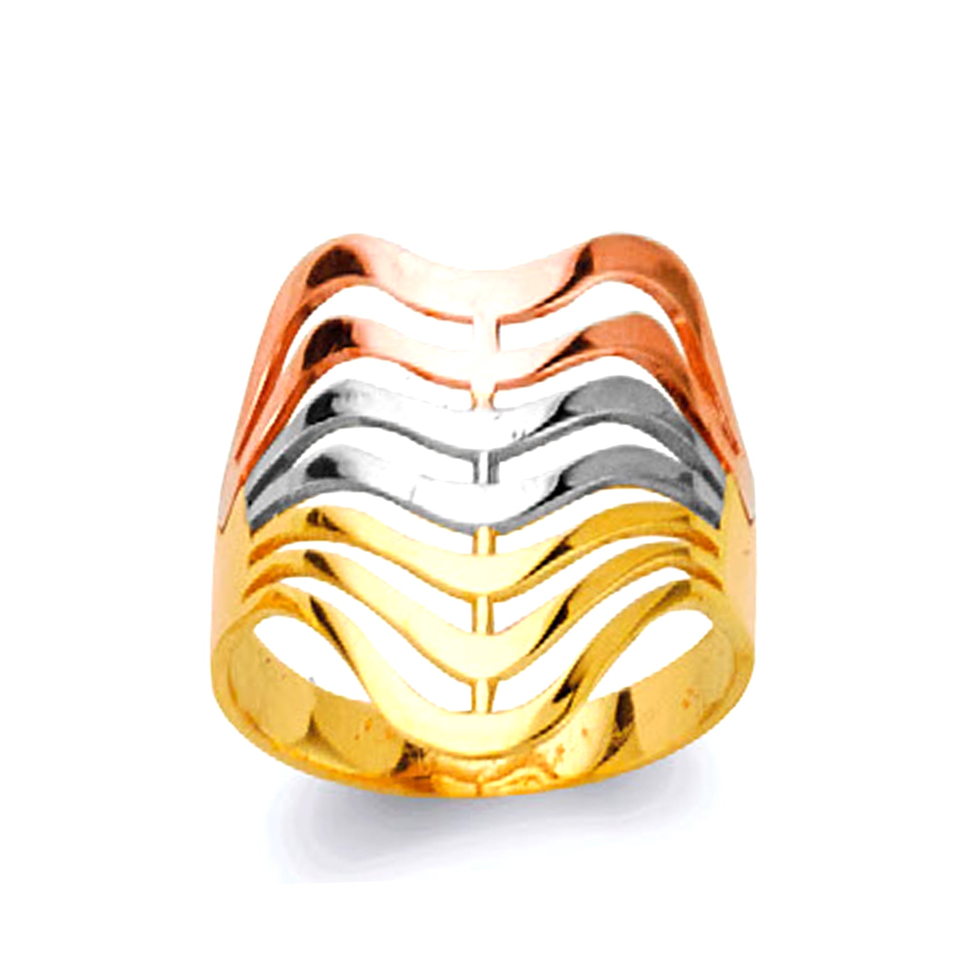 Stylish Tri-tone Wave Ring in Solid Gold 