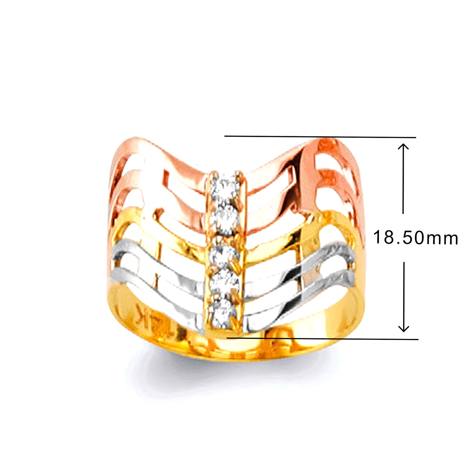 CZ Fancy Dune Ring in Solid Gold with Measurement