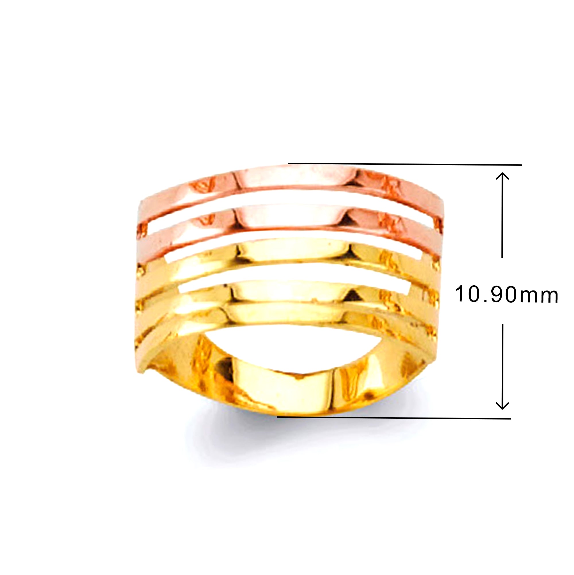Two Tone Hollow Ring in Solid Gold with Measurement