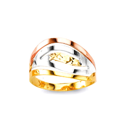 Tricolor Dune Shaped Ring in Solid Gold 