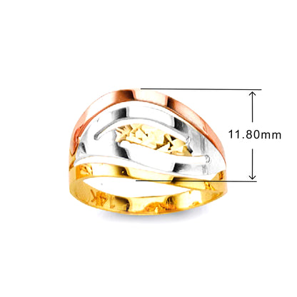 Tricolor Dune Shaped Ring in Solid Gold with Measurement