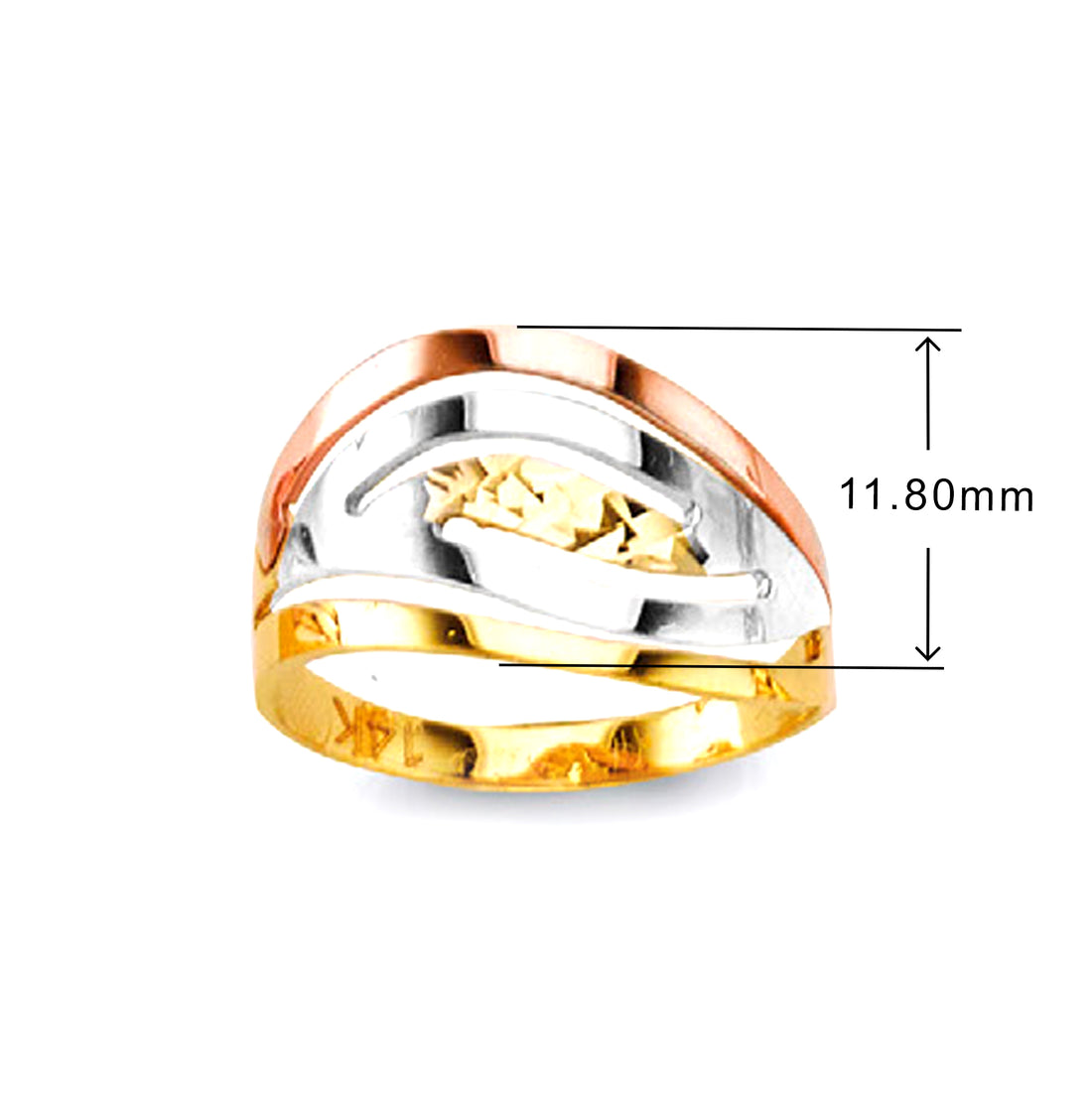 Tricolor Dune Shaped Ring in Solid Gold with Measurement