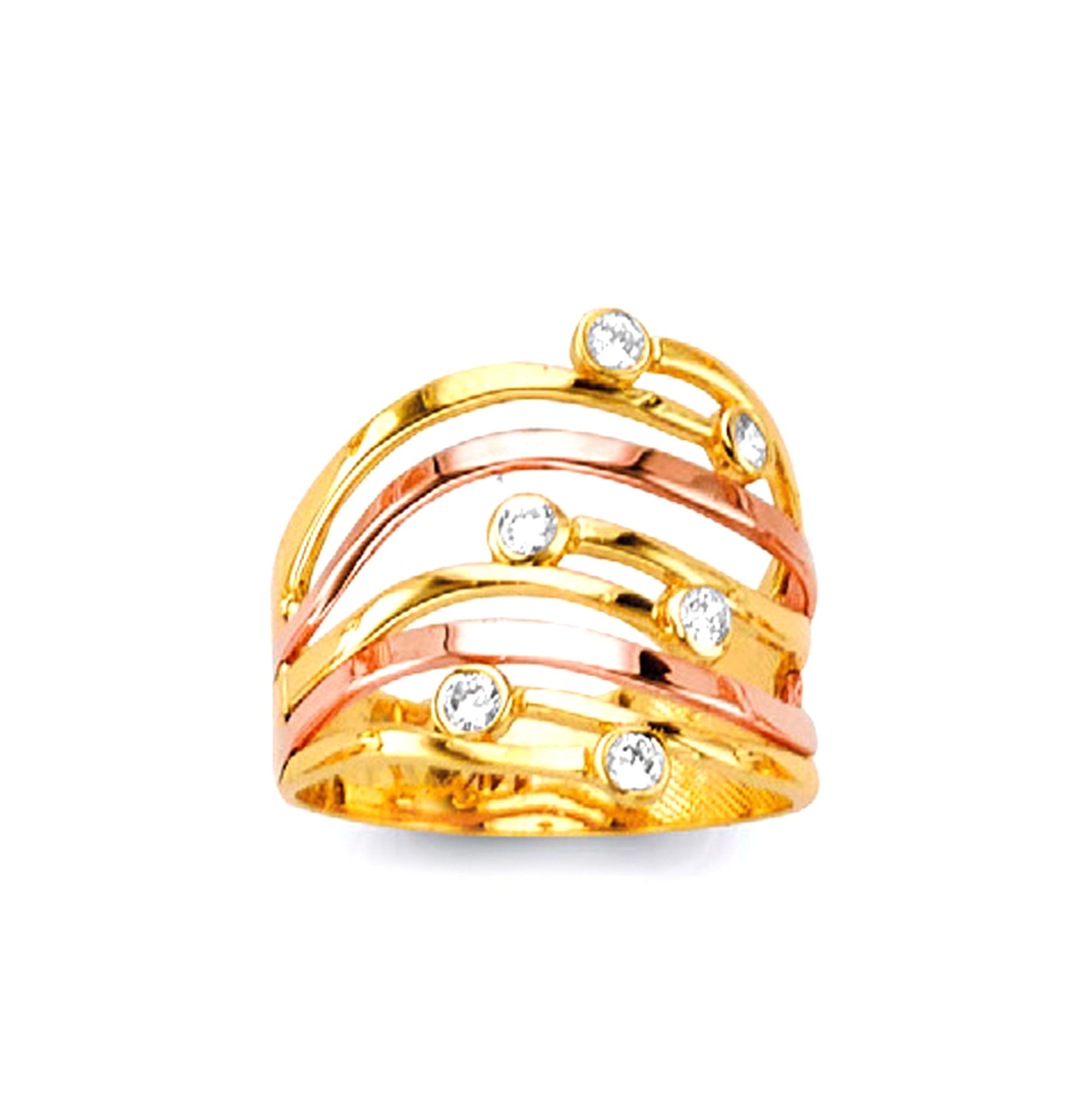 CZ Diva Dune Shaped Ring in Solid Gold