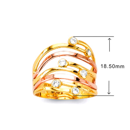 CZ Diva Dune Shaped Ring in Solid Gold with Measurement